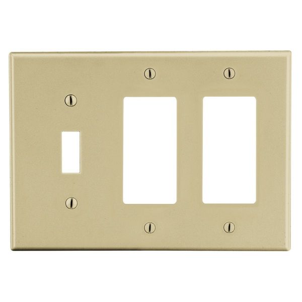 Hubbell Wiring Device-Kellems Wallplate, 3- Gang, 1) Toggle 2) Decorator, Ivory P1262I